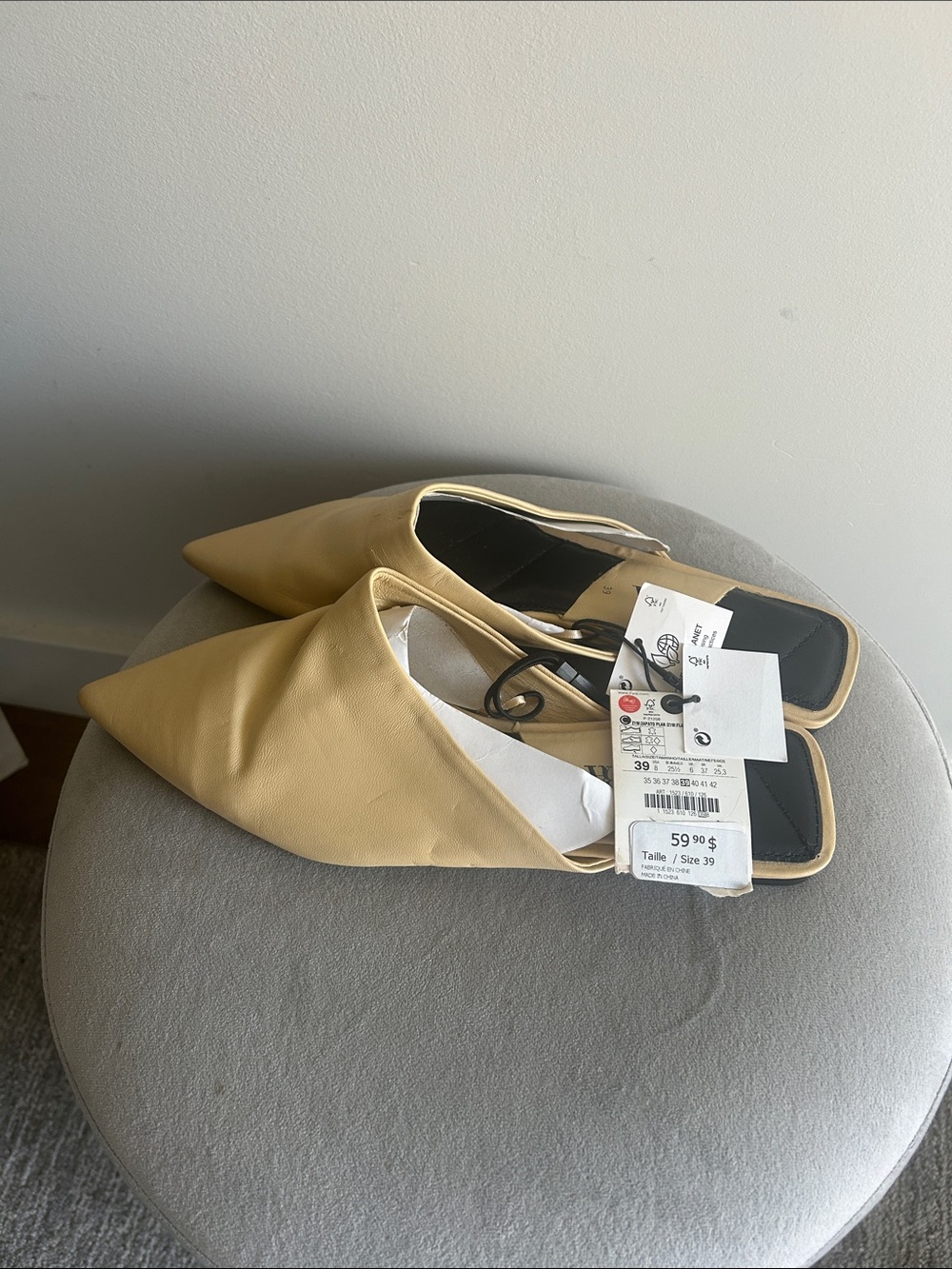 Zara Pointed Slip-On Mules in Soft Yellow